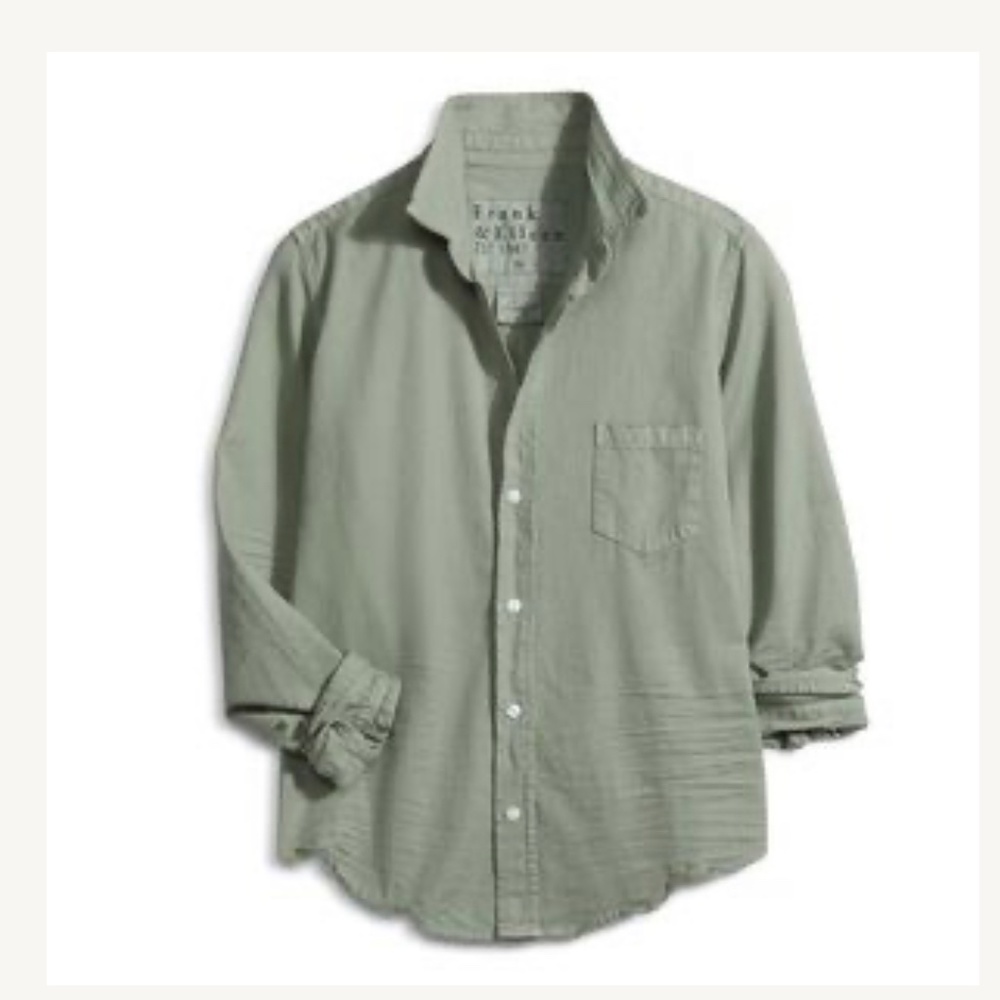 Frank & Eileen Barry Shirt Button Down Long Sleeve Top Green 100% Cotton Small